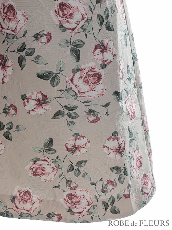 ROBEdeFLEURS ローブドフルール ローズジャガード フリルノースリーブ セミフレア ミニドレス[2457]