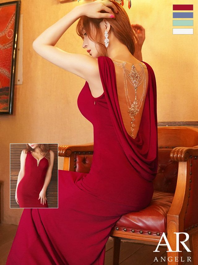 Angel R/エンジェルアール】バック ドレープ ビジューデザイン タイト  