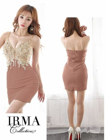 キャバドレス IRMA[イルマ]25789 フラワーレース ビジュー シアー キャミソールタイトミニドレス (テラコッタ)(S/M)[真優川咲着用][送料無料]