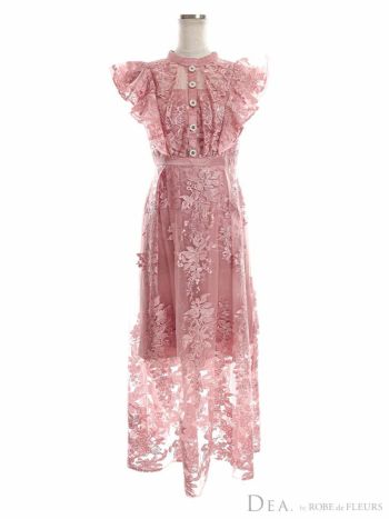 ローブドフルール　アイボリー ビーズ刺繍 シースルー袖ドレス XSサイズあり【ROBE de FLEURS/ローブドフルール】フラワー