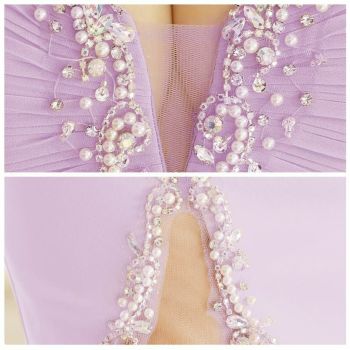 エンジェルアール AngelR バストギャザー パール ビジュー ミニドレス(ホワイト/ラベンダー)[鈴音りん][22602-0]