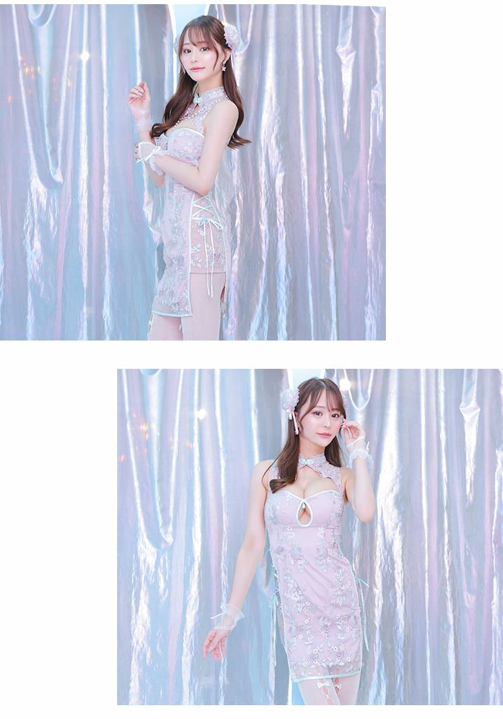 anier.ROBE[アニエルローブ]パステル刺繍レースｘパールチャイナドレス ハロウィンコスプレ[ヘッドアクセ付き][4018-2]