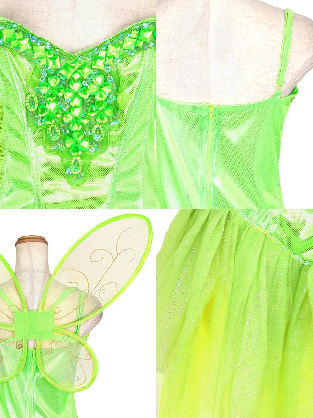 ミニスカート ティンカーベル キャラクター ハロウィンコスプレ3点set [ワンピース+羽根＋マジックステッキ][ライトグリーン][ゆんころ][825608]