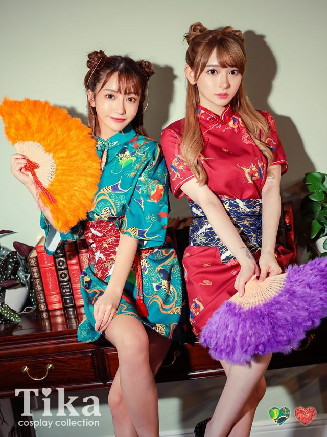 ミニワンピース 総柄 チャイナドレス ハロウィンコスプレ[黒崎みさ][824789-0]