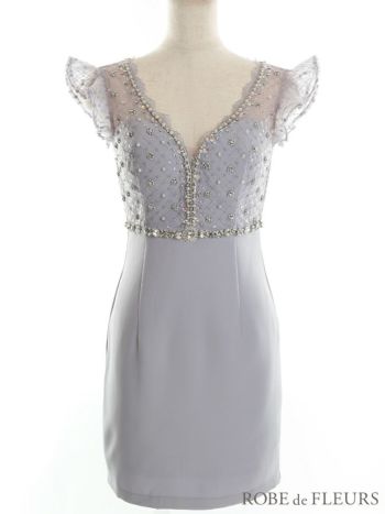 ROBEdeFLEURS ローブドフルール  ウエストリボン 刺繍レースｘバストメイク　セットアップ タイト ミニドレス[2690]