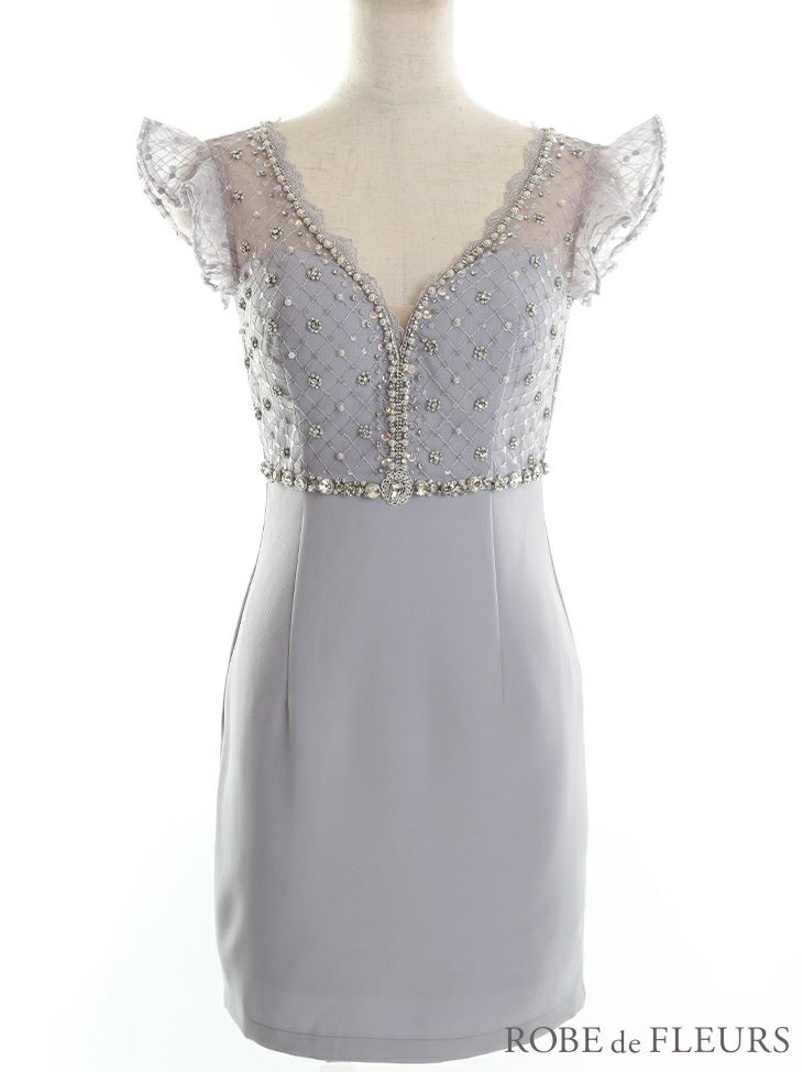 ROBEdeFLEURS ローブドフルール  ウエストリボン 刺繍レースｘバストメイク　セットアップ タイト ミニドレス[2690]