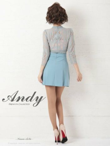 Andy [アンディ]刺繍レース 七分袖 切り替え ミニドレス[ミントベージュ/ベージュ/オレンジ/ワインレッド][青田夏奈][2548]