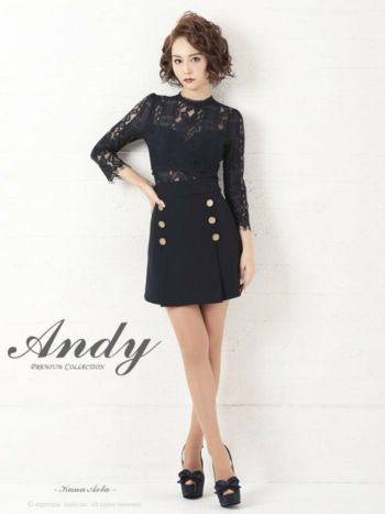 Andy [アンディ]刺繍レース 七分袖 切り替え ミニドレス[ミントベージュ/ベージュ/オレンジ/ワインレッド][青田夏奈][2548]