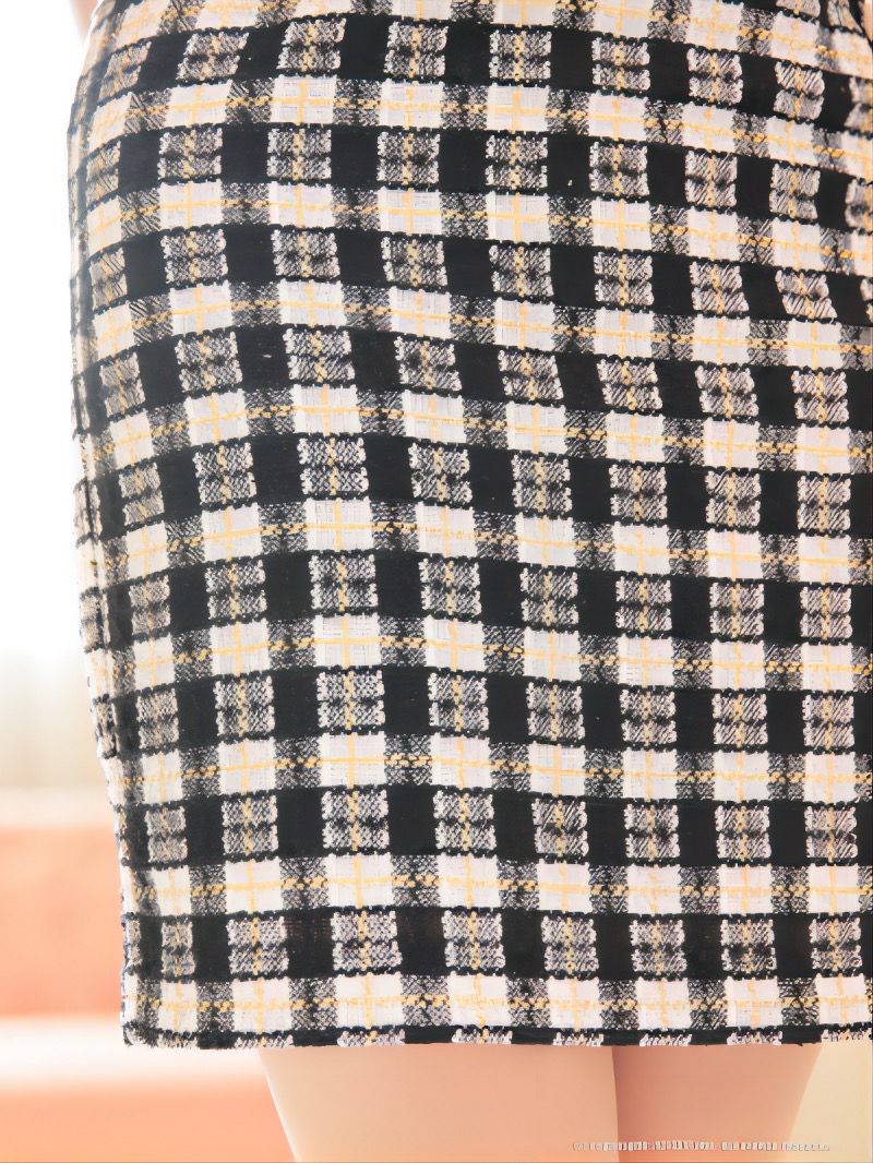 an/アン】ツイード フリンジ& チェーン ジップ 袖あり タイトミニ