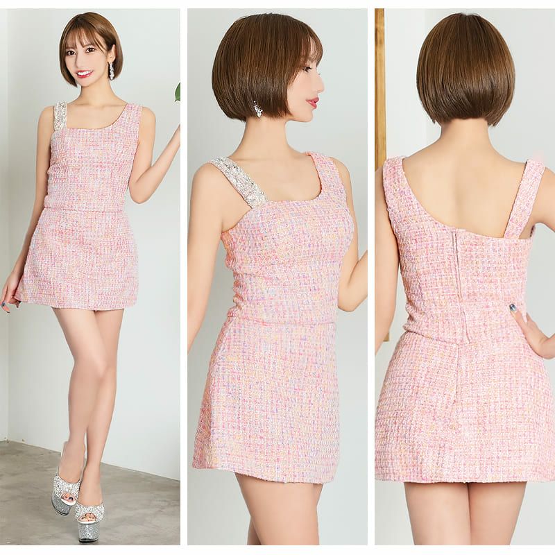 AngelR [エンジェルアール]ショルダービジュー ツイード セットアップ マイクロ ミニドレス[23801]