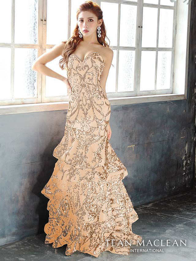 JEANMACLEAN[ジャンマクレーン]ゴージャス スパンコール 刺繍 マーメイド タイト 高級ロングドレス[アイボリー][一条響/キャバドレス着用][91695-0]