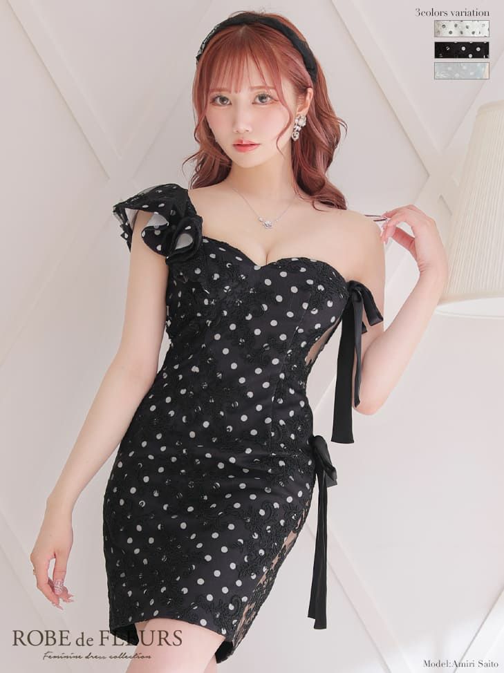 ROBEdeFLEURS/ローブドフルール】ドット フラワーレースサイドリボン  