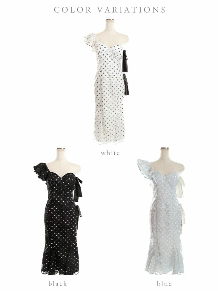 ROBE de FLEURS[ローブドフルール]ドット レース リボン アシンメトリー タイト 高級ロングドレス[ゆめ/キャバドレス着用][2670-0]