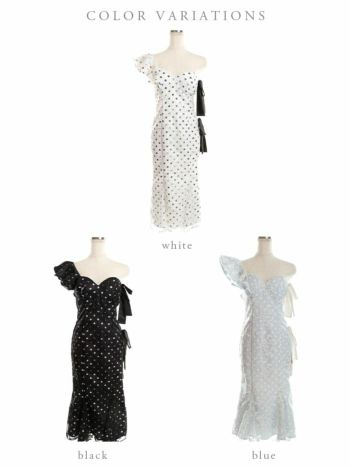 ROBE de FLEURS[ローブドフルール]ドット レース リボン アシンメトリー タイト 高級ロングドレス[めぐりっぷ/キャバドレス着用][2670-1]