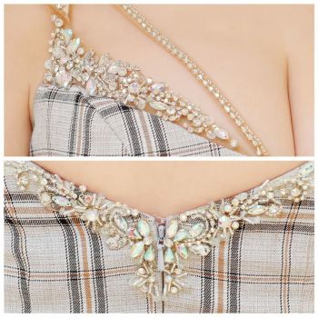 AngelR[エンジェルアール]チェック柄 バストビジュ タイト 高級ひざ丈ドレス[きよみん/キャバドレス着用][23208]