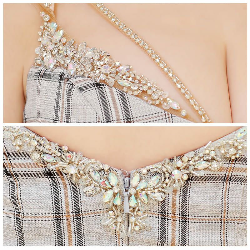 AngelR[エンジェルアール]チェック柄 バストビジュ タイト 高級ひざ丈ドレス[きよみん/キャバドレス着用][23208]