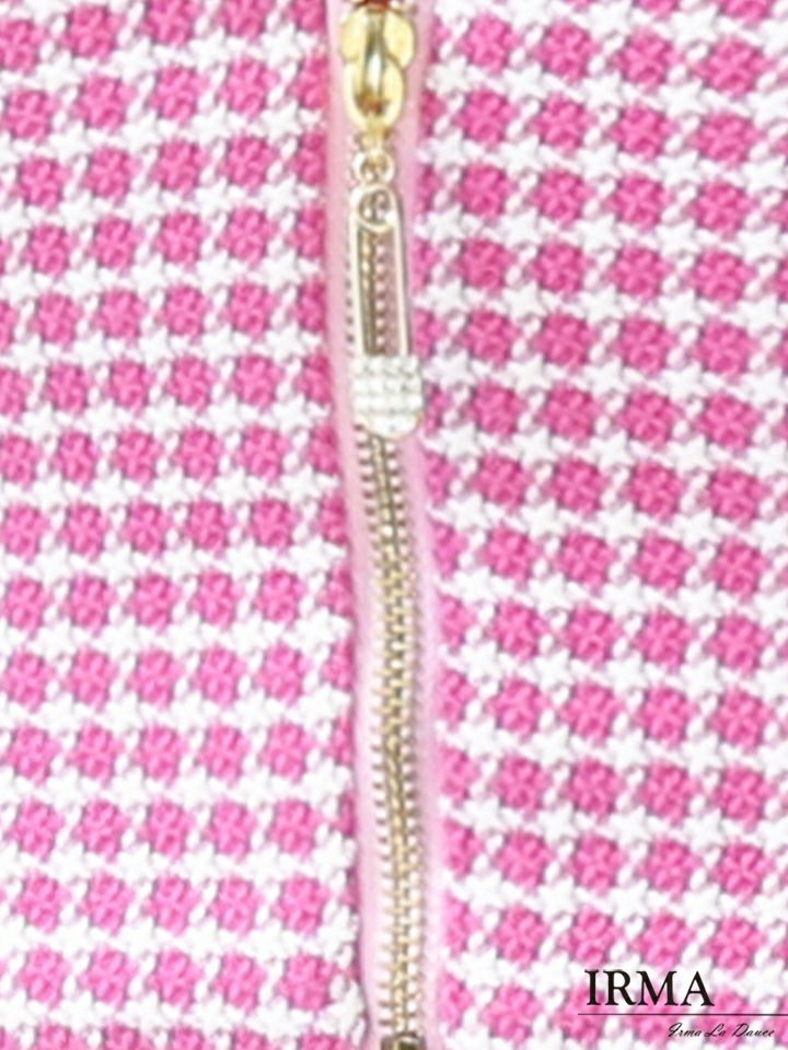 【IRMA/イルマ】チェック柄 ウエストカット セットアップ ジップデザイン タイトミニドレス