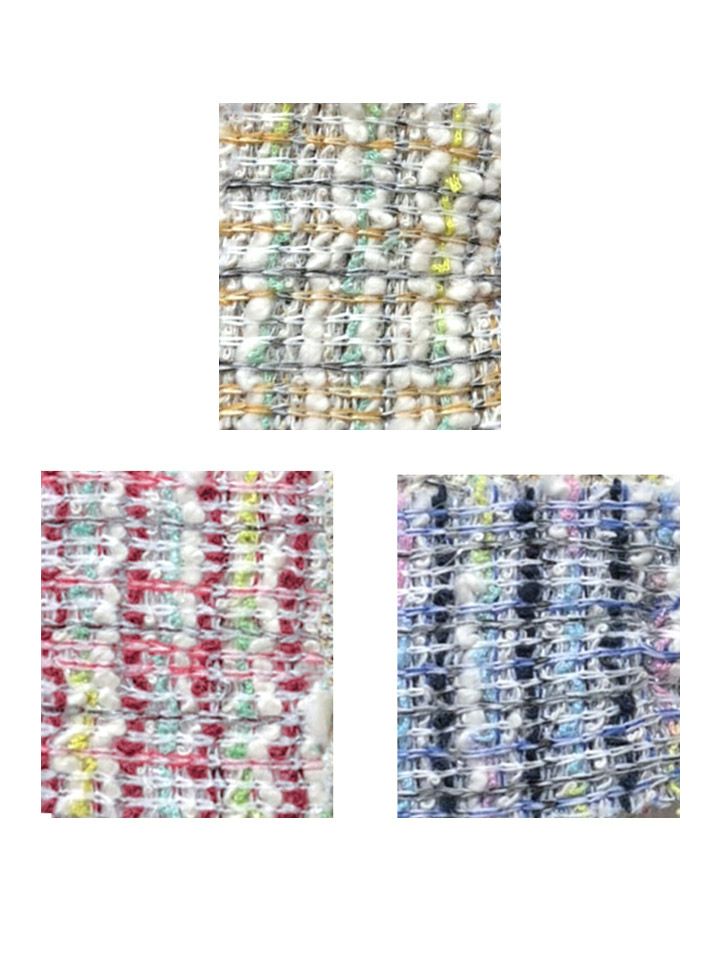 【IRMA/イルマ】ミックスツイード ストレッチ フロントジップ チェーンライン 半袖 パフスリーブ タイトミニドレス