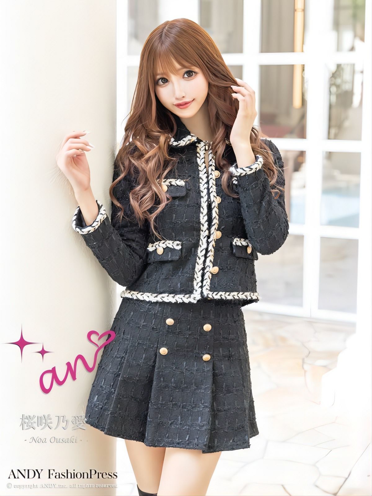 an/アン】ツイードフレア プリーツスカート セットアップスーツ 袖あり  