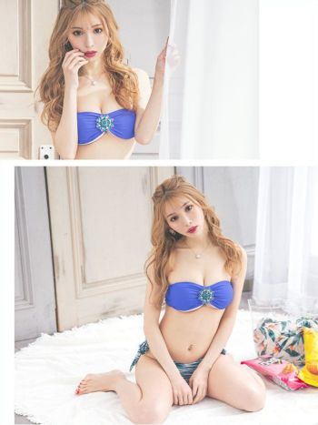 ビジュー モチーフ 付き バンドゥ ビキ[ライトブルー][みゆう/水着着用]