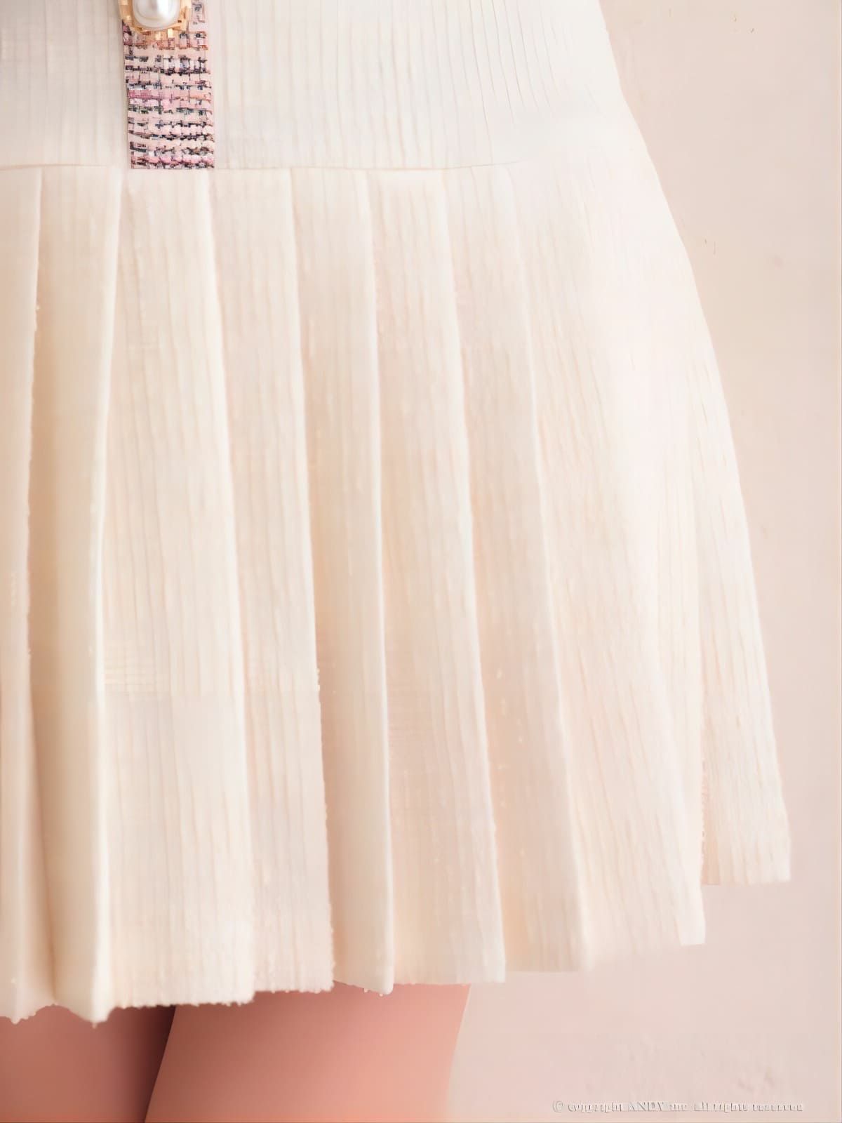 an[アン]バイカラーツイード  プリーツスカート 五分袖 フレア 高級ミニドレス[ホワイト×ピンク][ゆめ/高級キャバドレス着用][3362]