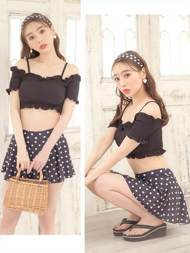ドット フレア スカート オフショル フリル ビスチェ ビキニ [久保七瀬/水着着用]