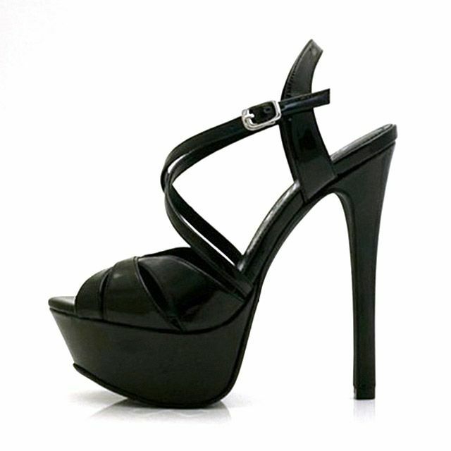 bluebutterfly[ブルーバタフライ]エナメル プラットフォーム アンクル ストラップ サンダル(ブラック)(22cm/25cmあり)(16cmヒール)[9005bk]