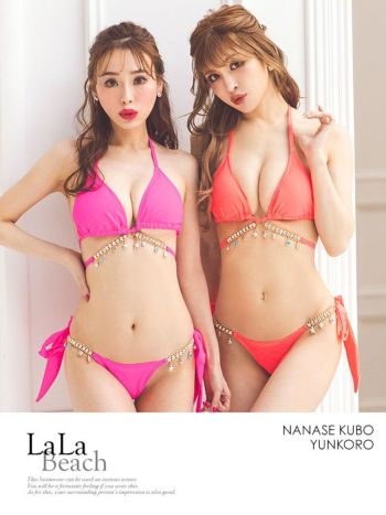 チャーム付き ワンカラー ホルターネック 三角 ビキニ [ゆんころ/水着着用]