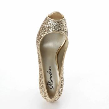 Platino deux[プラチナドゥ] ラメ プラットフォーム ハイヒール オープントゥ パンプス(ゴールド)(22cm/24.5cmあり)(11cmヒール)[3473be]