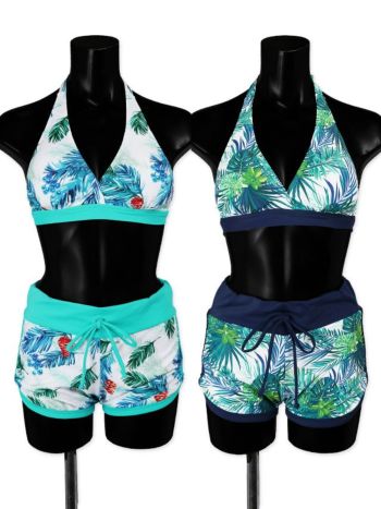 ボタニカルリーフショートパンツホルターネックビキニ[ネイビー]
