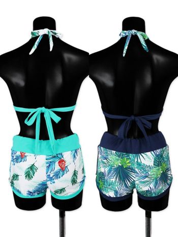 ボタニカルリーフショートパンツホルターネックビキニ[ネイビー]