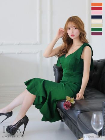 【DEA.by ROBE de FLEURS/ディア】ショルダーリボン マーメード ノースリーブ タイトひざ丈ドレス