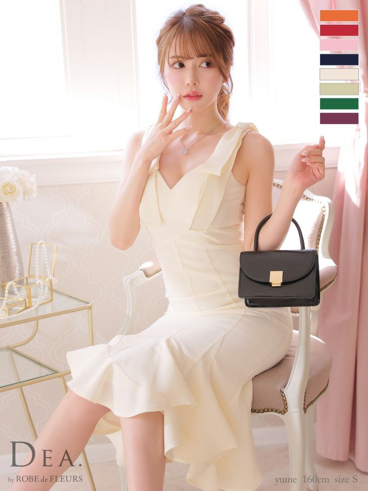 ノースリーブ マーメード ノースリーブ ショルダーリボン タイトひざ丈ドレス