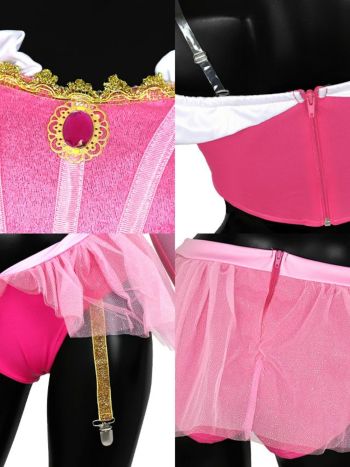 4点set セクシーオーロラプリンセスキャラクター [クロップトップ+ショーツ+透明ストラップ+王冠]