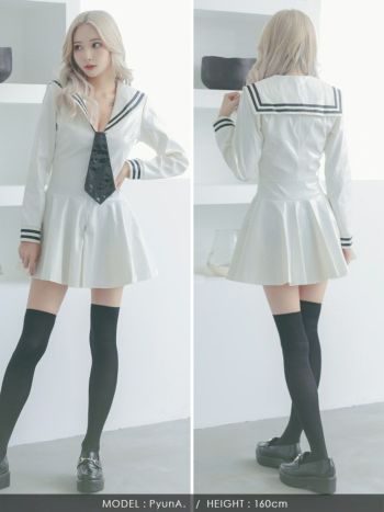 2点set エナメルレザーCuteミニセーラー服 [ワンピース＋ネクタイ][PyunA./伊藤桃々/コスプレ着用]