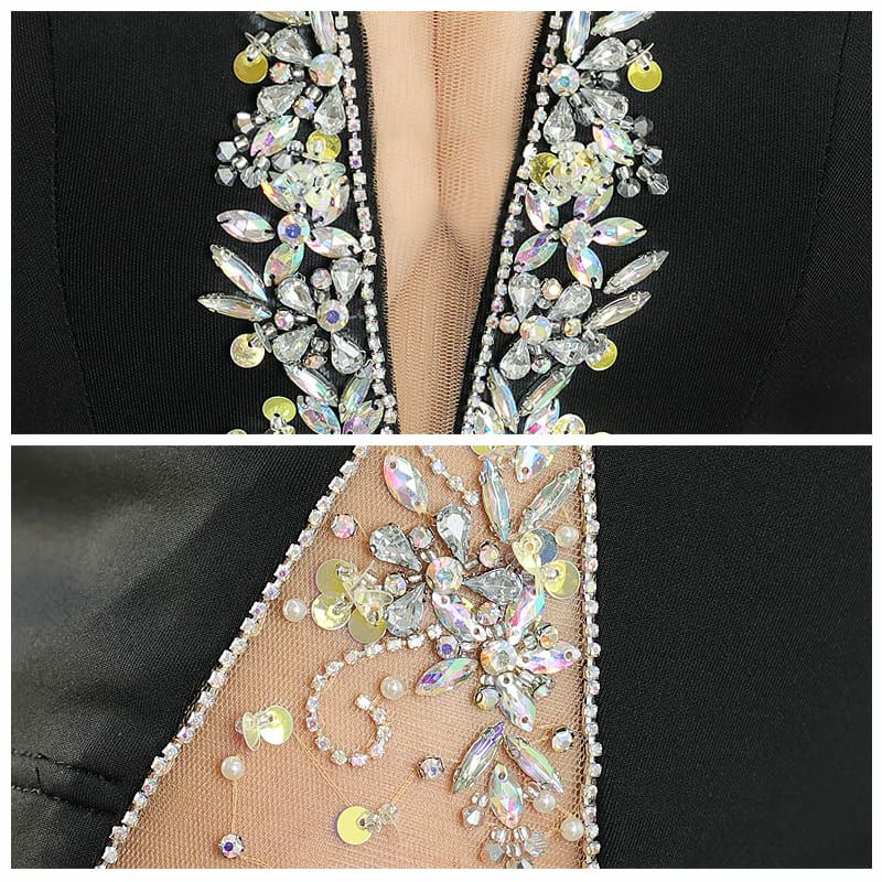 AngelR[エンジェルアール]バスト Vカット スパンコール ビジュー タイト 高級 ミニドレス[ブラック][葉月 芽生/キャバドレス着用][23301-3]