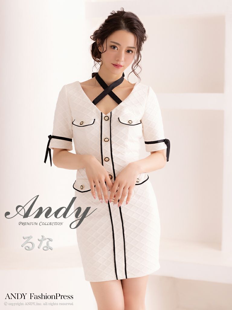 Andy/アンディ】バイカラー パイピング クロスリボン ボタン 袖あり 