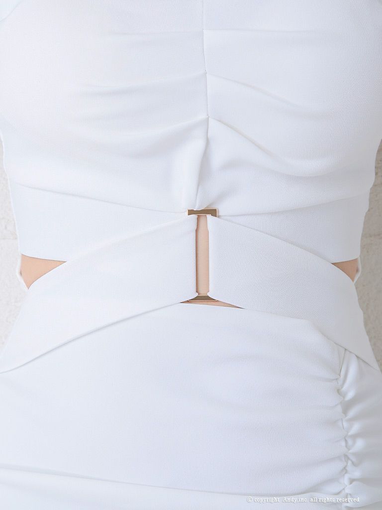 Andy[アンディ]カットアウト ワンカラー タック 半袖 タイト 高級ミニドレス[ホワイト][青田夏奈/キャバドレス着用][2353-0]