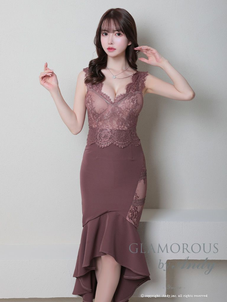 GLAMOROUS/グラマラス】フリル マーメイド 刺繍レース ノースリーブ 