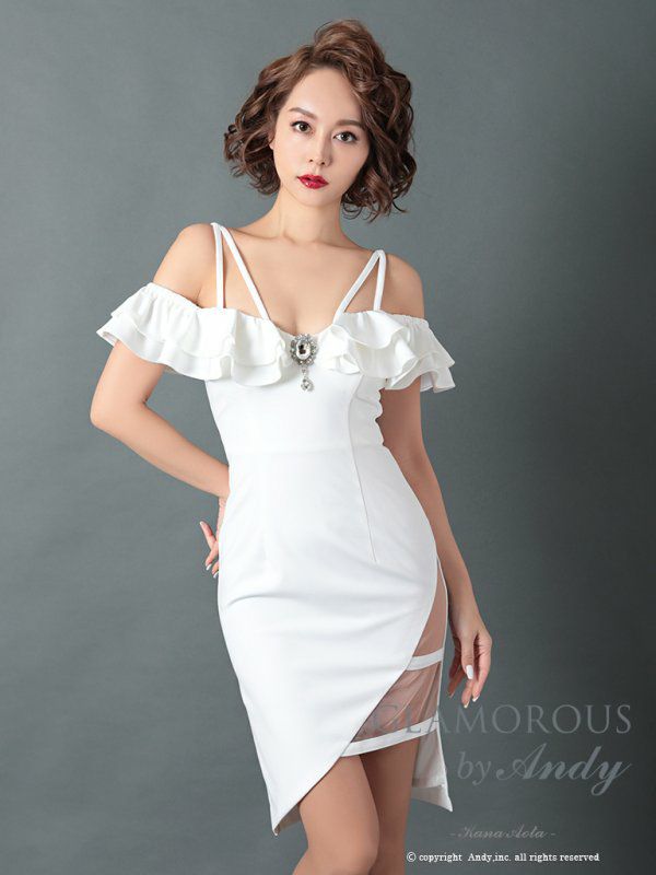 GLAMOROUS/グラマラス】シースルー ワンカラーフリル オフショルダー  