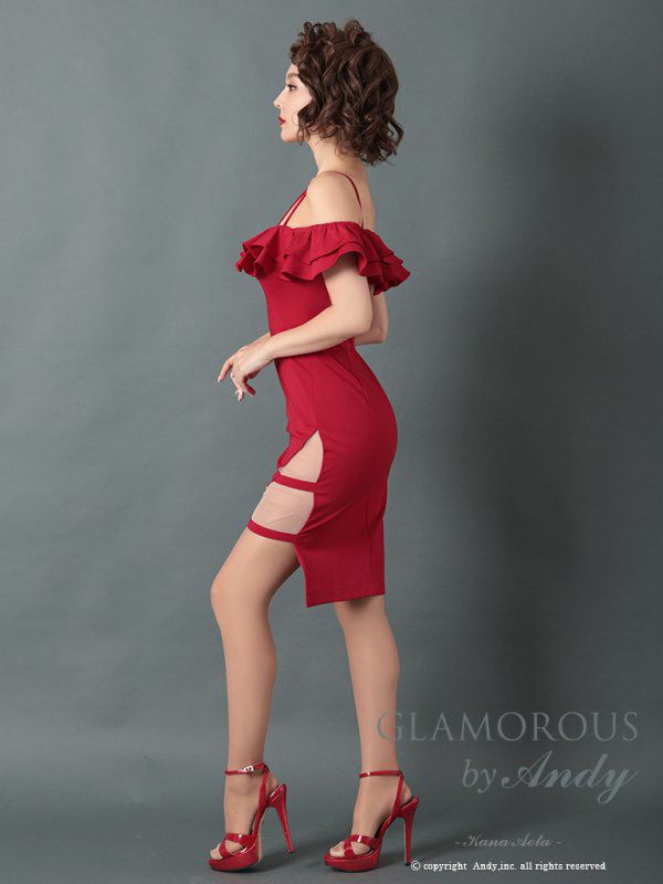 GLAMOROUS/グラマラス】シースルー ワンカラーフリル オフショルダー  