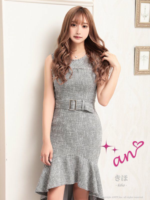 SALE【an/アン】フリル マーメイド ツイード ノースリーブ タイトひざ 