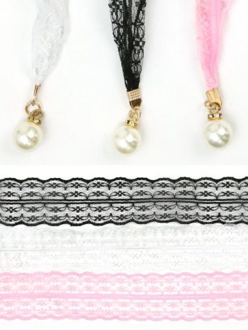 [浴衣飾り帯紐] パールビジューレース飾り帯紐(ホワイト/ピンク/ブラック)