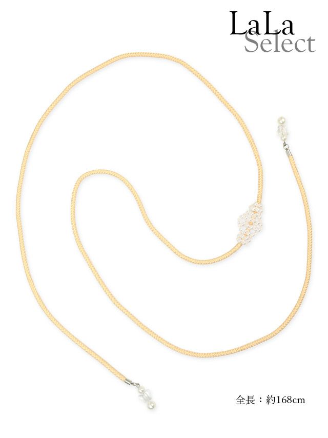 [浴衣飾り帯紐]ホワイトパールビーズ付き飾り帯紐(クリーム/ライトブルー)