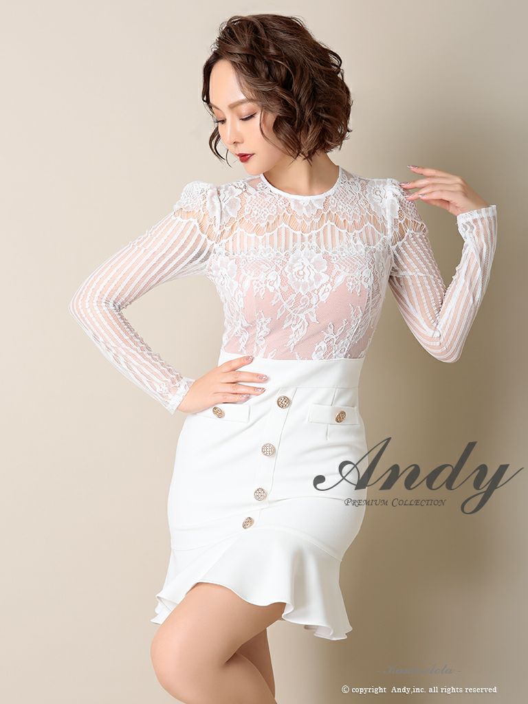 Andy/アンディ】シースルーレースフリル 袖あり タイトミニドレス  