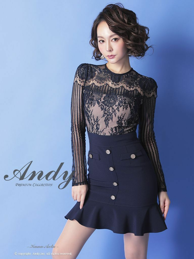 Andy/アンディ】シースルーレースフリル 袖あり タイトミニドレス  