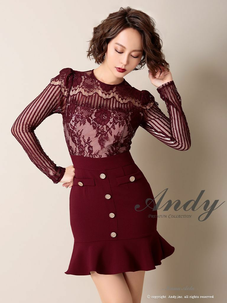 Andy/アンディ】シースルーレースフリル 袖あり タイトミニドレス  