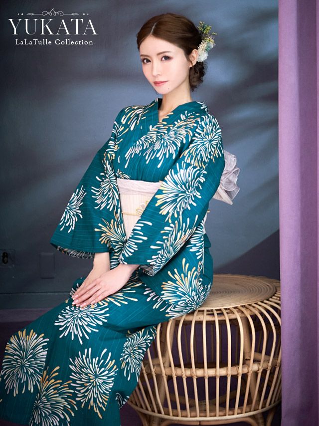 2025 浴衣 LaLaTulle | SALE【浴衣】紺色×大輪花火柄ゆかた3点SET 