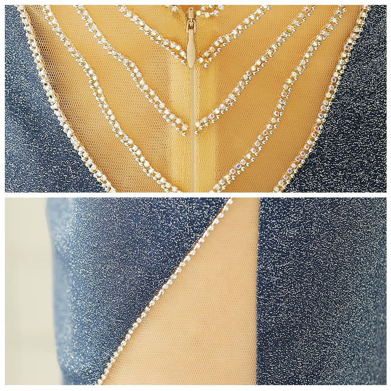 AngelR[エンジェルアール]バック チェーン ビジュー ラメ キャミソール シースルー ワンカラー タイト 高級 ミニドレス[ブルー][XSあり][きよみん/キャバドレス着用][23314]