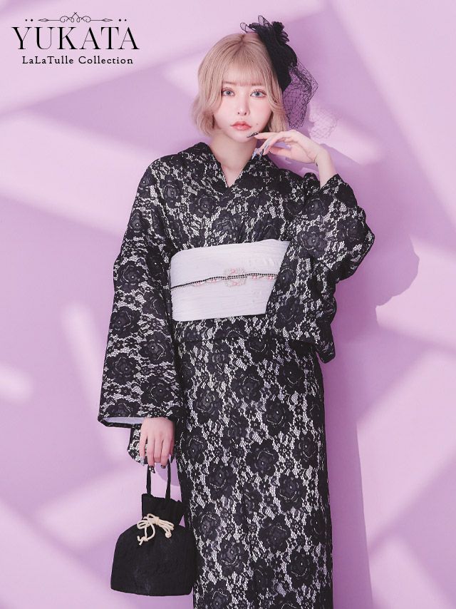 YT48 月下浴衣 花柄 兵児帯 セット かわいい 夏 - 着物・浴衣